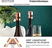 Vista 3 de WOTOR Paquete de 3 Tapones de Champán con Conservador de Champán de Acero Inoxidable con Silicona de Grado Alimenticio a Prueba de Fugas Mantiene
