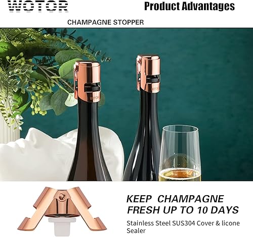 Miniatura 3 de WOTOR Paquete de 3 Tapones de Champán con Conservador de Champán de Acero Inoxidable con Silicona de Grado Alimenticio a Prueba de Fugas Mantiene