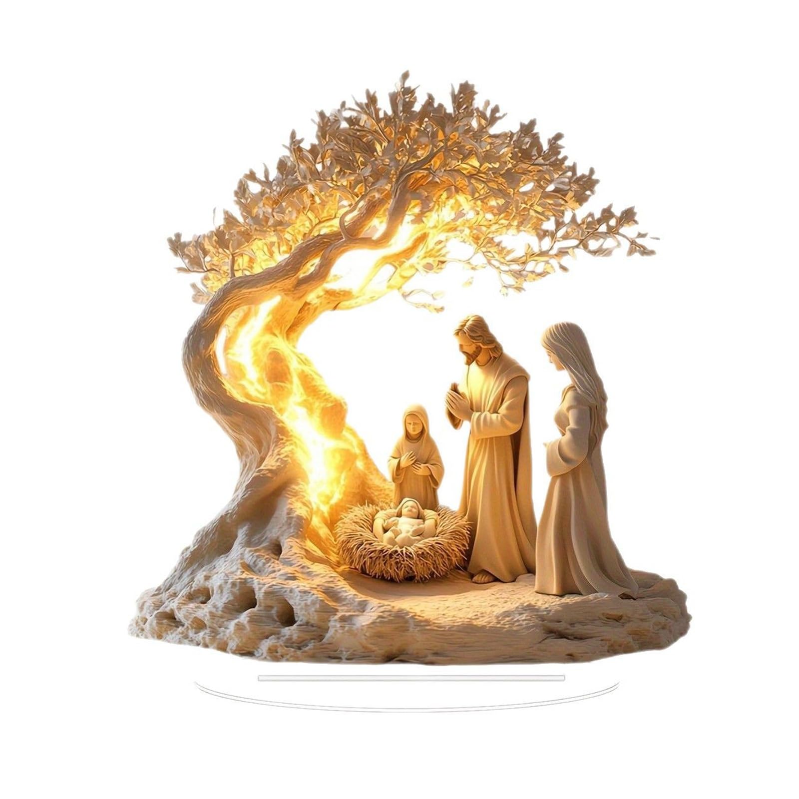 Jesus Statue of Life Tree & Newborn Acrylic Desktop Decor Hanging Ornament - Home & Nursery Decoration