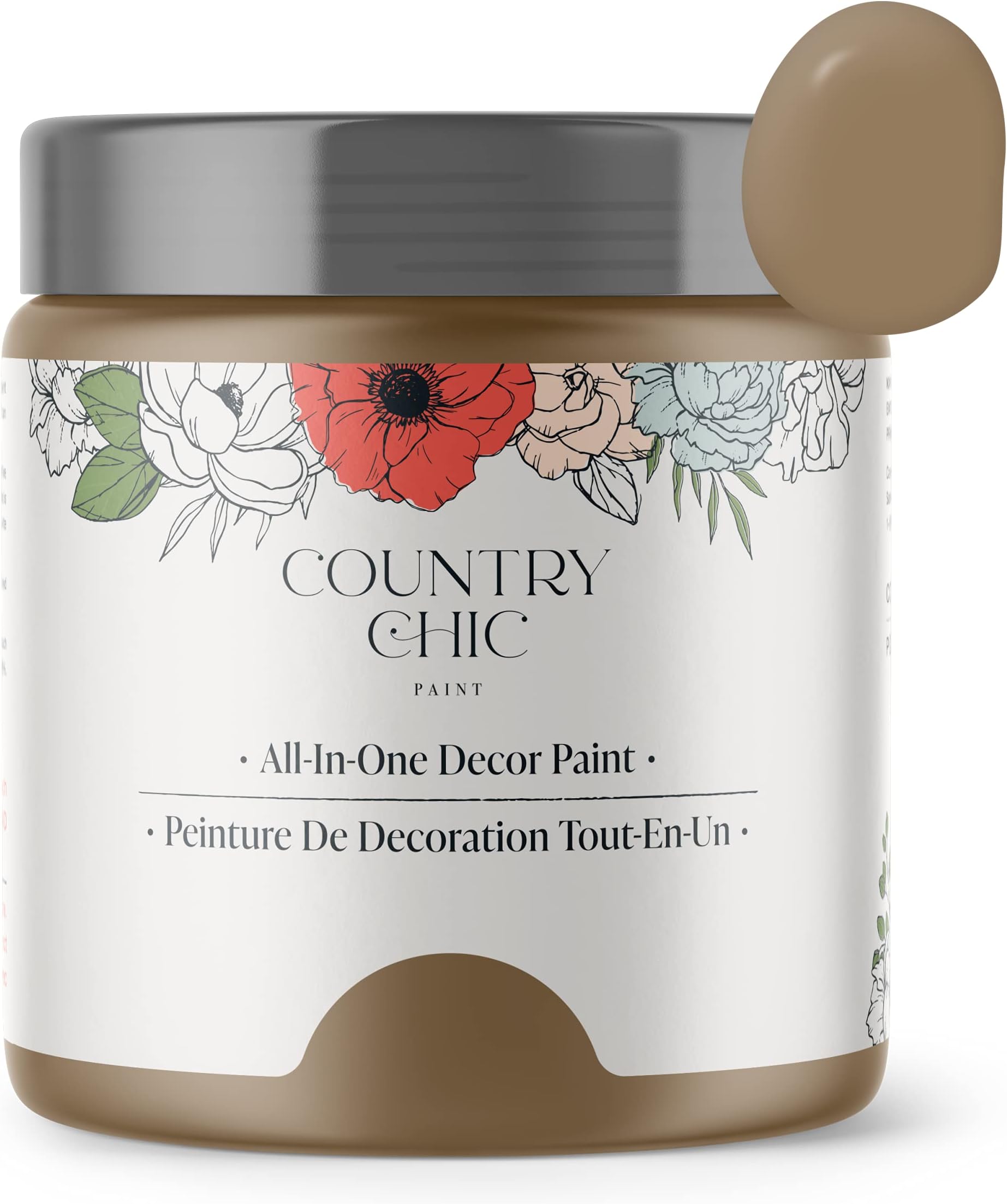 Country Chic All-in-One Chalk Paint for Furniture, Cabinets, Home Decor, Eco-Friendly, Matte Finish, Built-In Primer & Top Coat for Wood, Metal - Driftwood (Brown) - Pint 16 oz (475 ml)