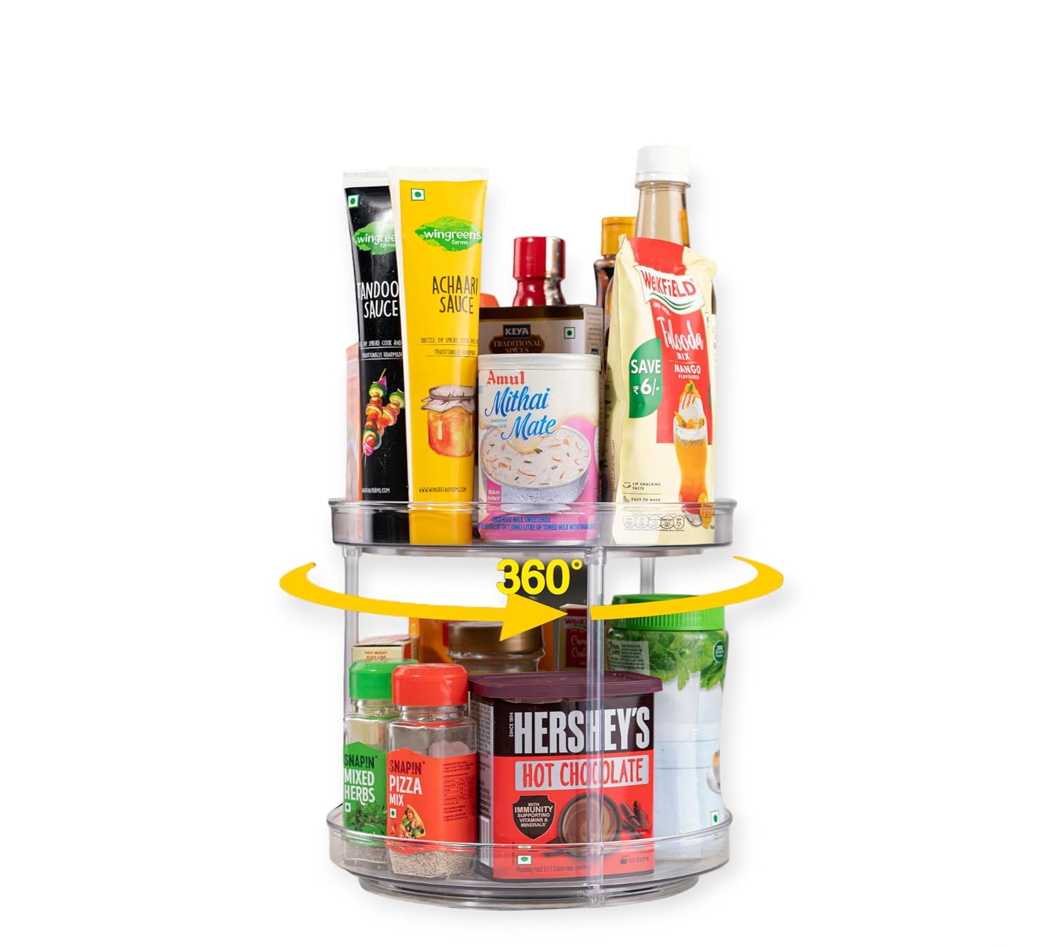 Stainless Steel Rotating Transparent 2 Tier Kitchen Organizer Lazy Susan Display Stand, Free Standing, Rotating Shelf