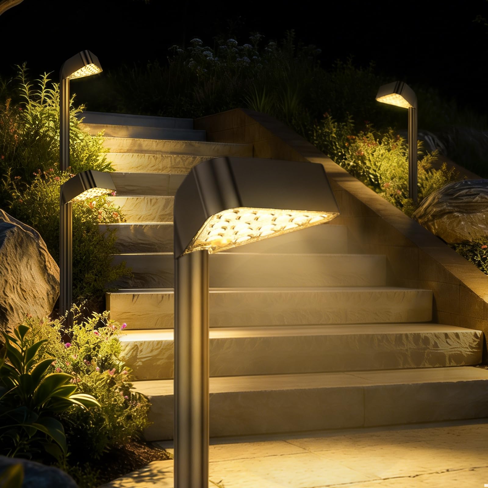 Lámparas solares para jardín exterior, 8 unidades, 12-14 horas, luces solares para exteriores con 15 LED de color blanco cálido, encendido y apagado automático, IP65 resistente al agua, luces solares