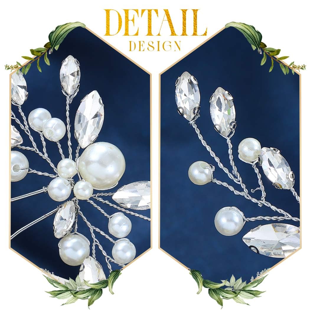 EVILD Haarnadeln mit Perlen für Braut, Hochzeit, Silber, Strass, Haarteil, Kristall, Braut-Haarschmuck für Frauen (Silber)