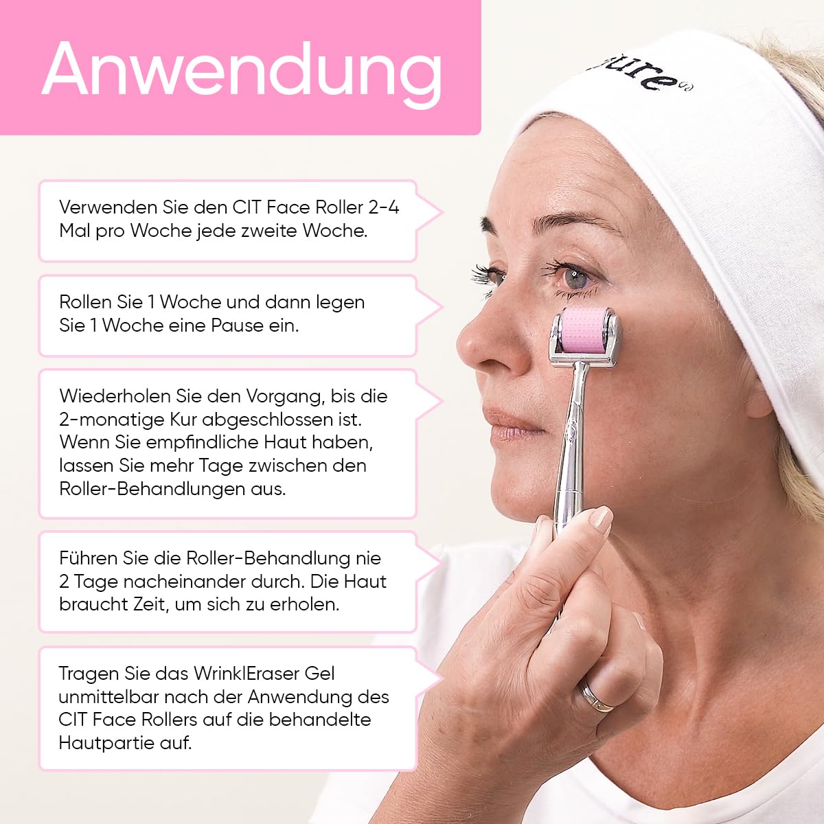 âme pure® WrinklEraser Basic SET 100% natürliche Mikronadelroller-Behandlung gegen Falten (Dermaroller 0.5mm + Gel + Desinfektionsmittel)