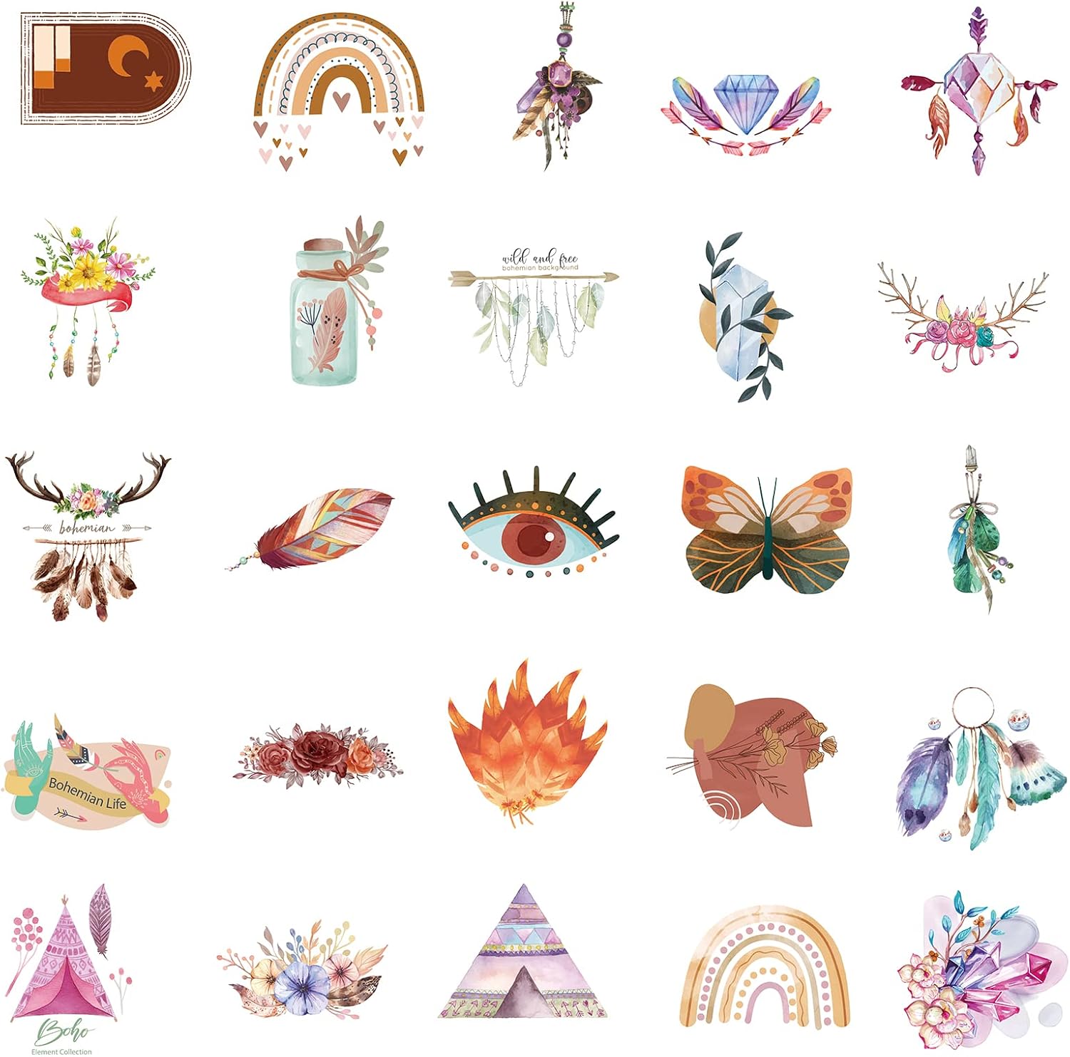 Acekar Boho Stickers,50 PCS Cute Aesthetic Boho Waterproof Stickers,Vinyl Stickers for Water Bottle,Laptop,Phone,Skateboard Stickers for Teens Girls Kids (BXLY-50)
