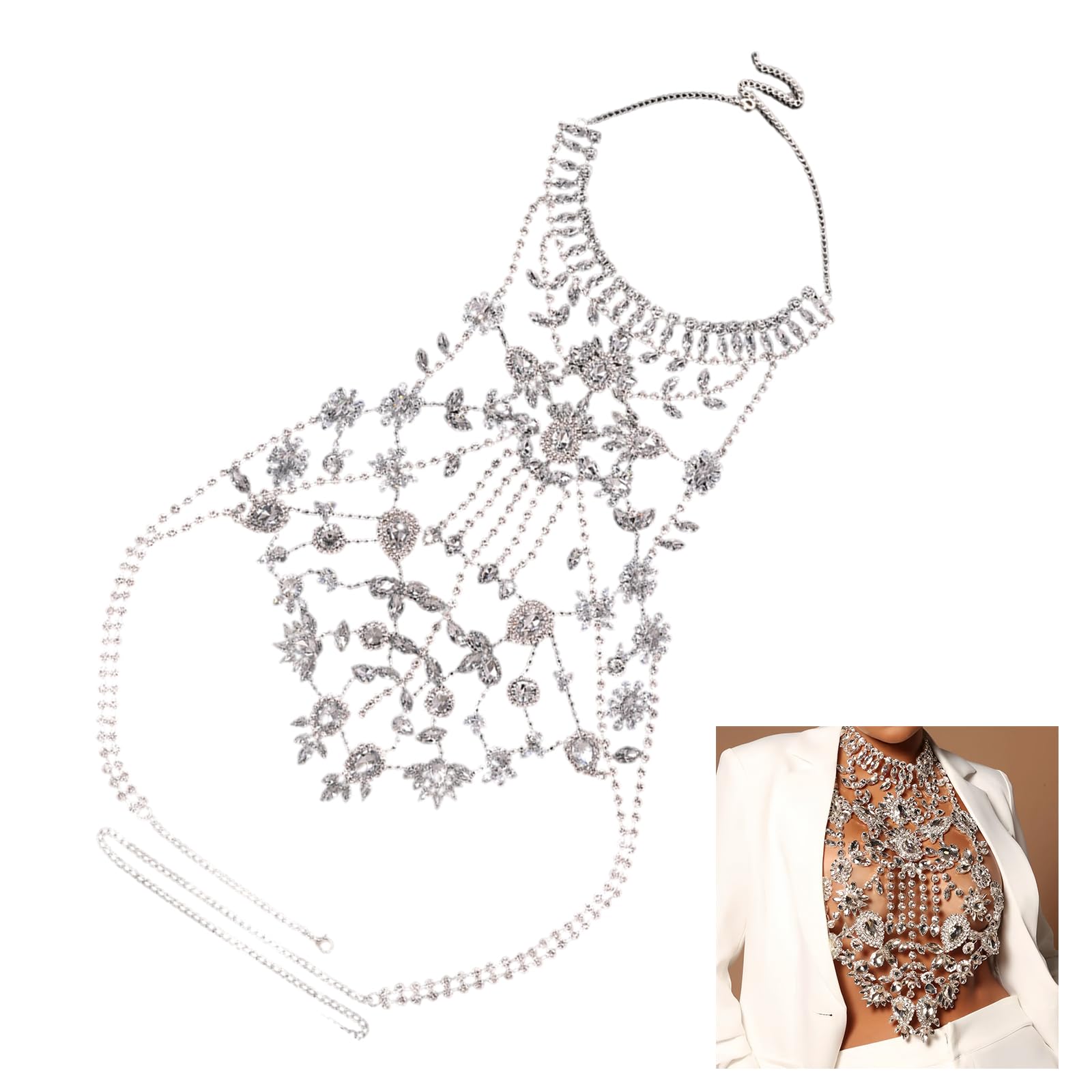 Squisita catena per il corpo collana a strati Elegante strass collare gioielli per matrimonio foto palcoscenico spettacolo strass corpo