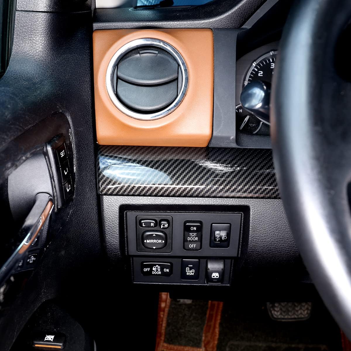 Car Center Console Co-Pilot Instrument Panel Decorative Cover Compatible with Toyota Tundra 2014-2021 Center Console Instrument Decorative Strip Accessories(Carbon Fiber Grain)