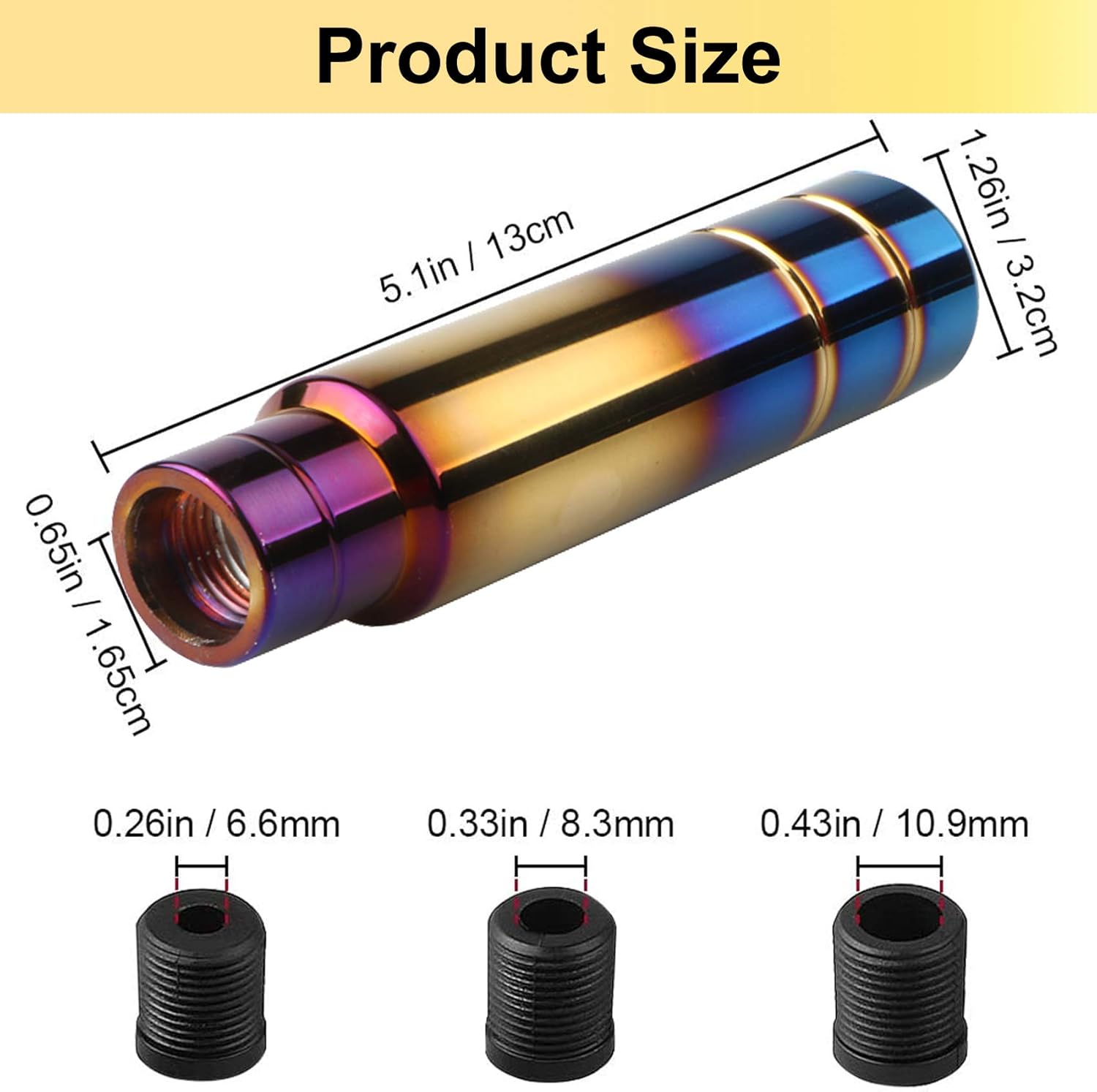 AUTENS Aluminum Weighted Shift knobs, 5.1'' Long Stick Universal Gear Shifter Knobs, Burnt Blue Shifter Lever Head Fit Most Automatic Manual Vehicles with 3 Threaded Adapters (Blue)