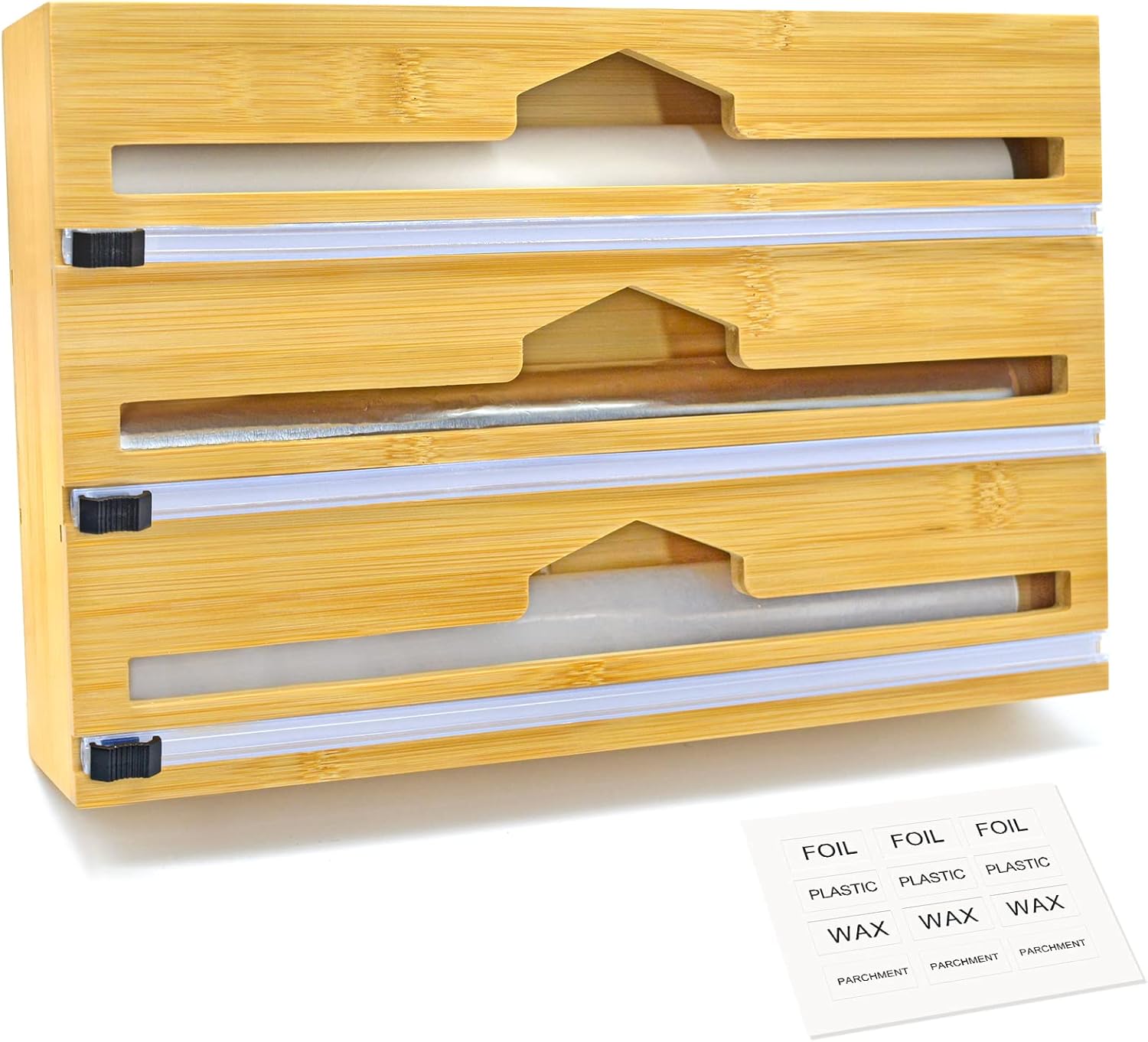 ROMUCHE Plastic Wrap Dispenser with Cutter and Labels, 3 in