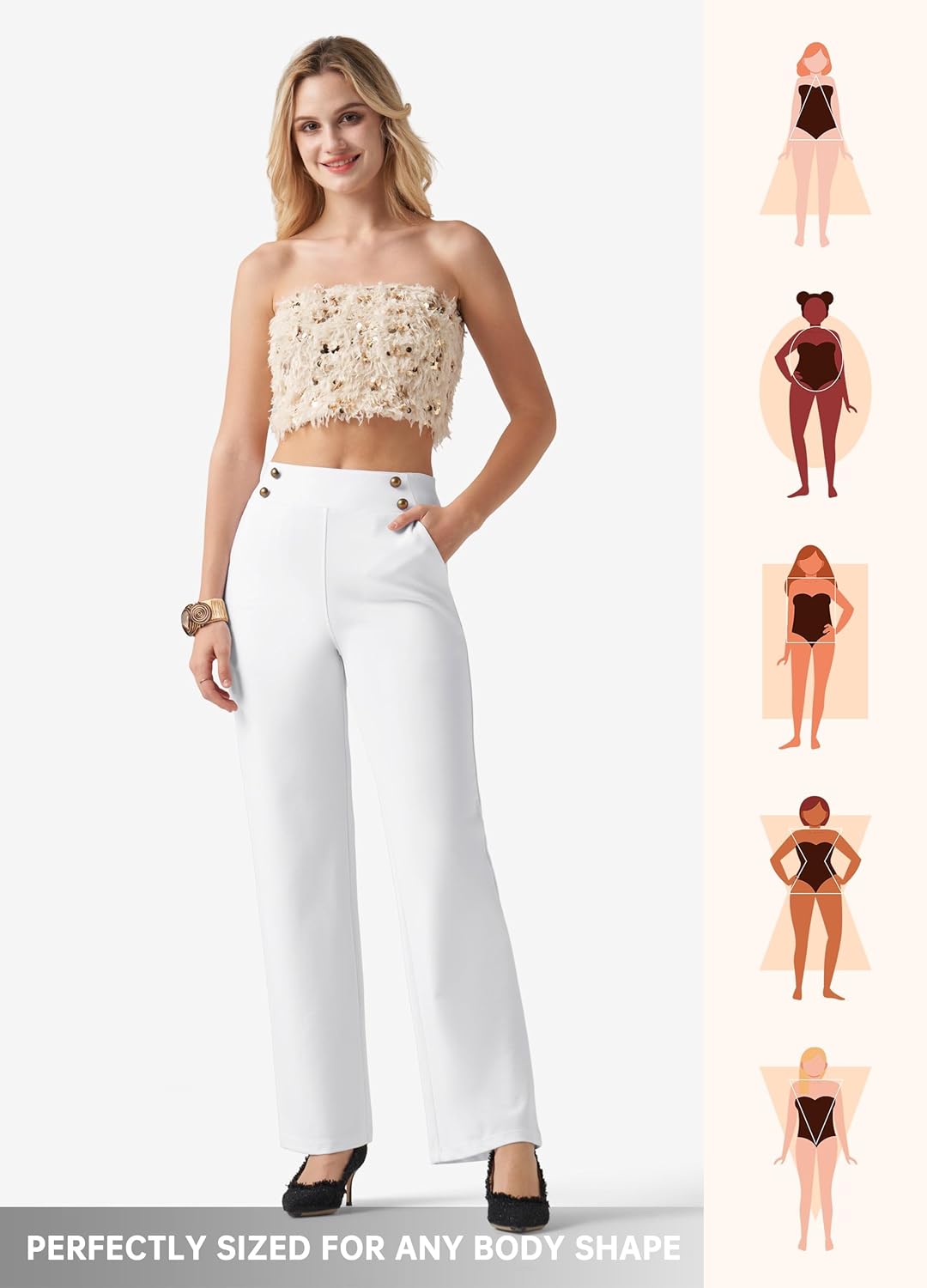 Willit Women's Wide Leg Dress Pants High Waisted Stretch Work Pants Office Business Casual Slacks Pockets Short White L - Image 6