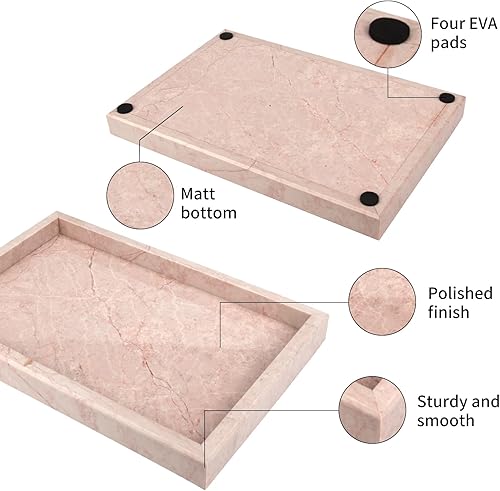 Miniatura 2 de Bandeja de tocador de baño de mármol, mármol rosa crema de lujo natural, bandeja para mesa de baño, cocina, baño, bandeja decorativa de piedra para