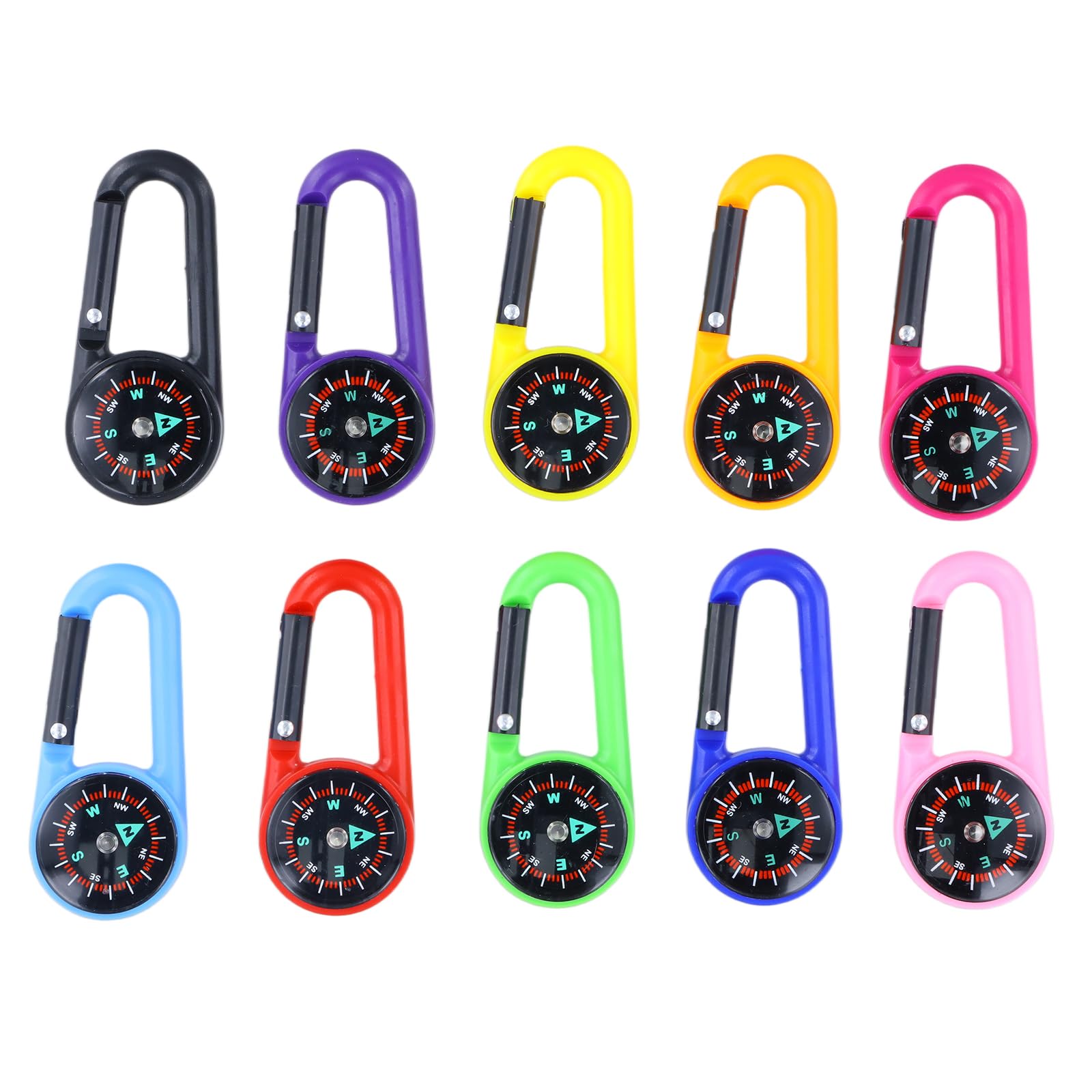 10pcs Carabiner Compass, Mini Survival Keyrings, Bag Pendant for Outdoor Camping Hiking Navigation, Multiple Colors
