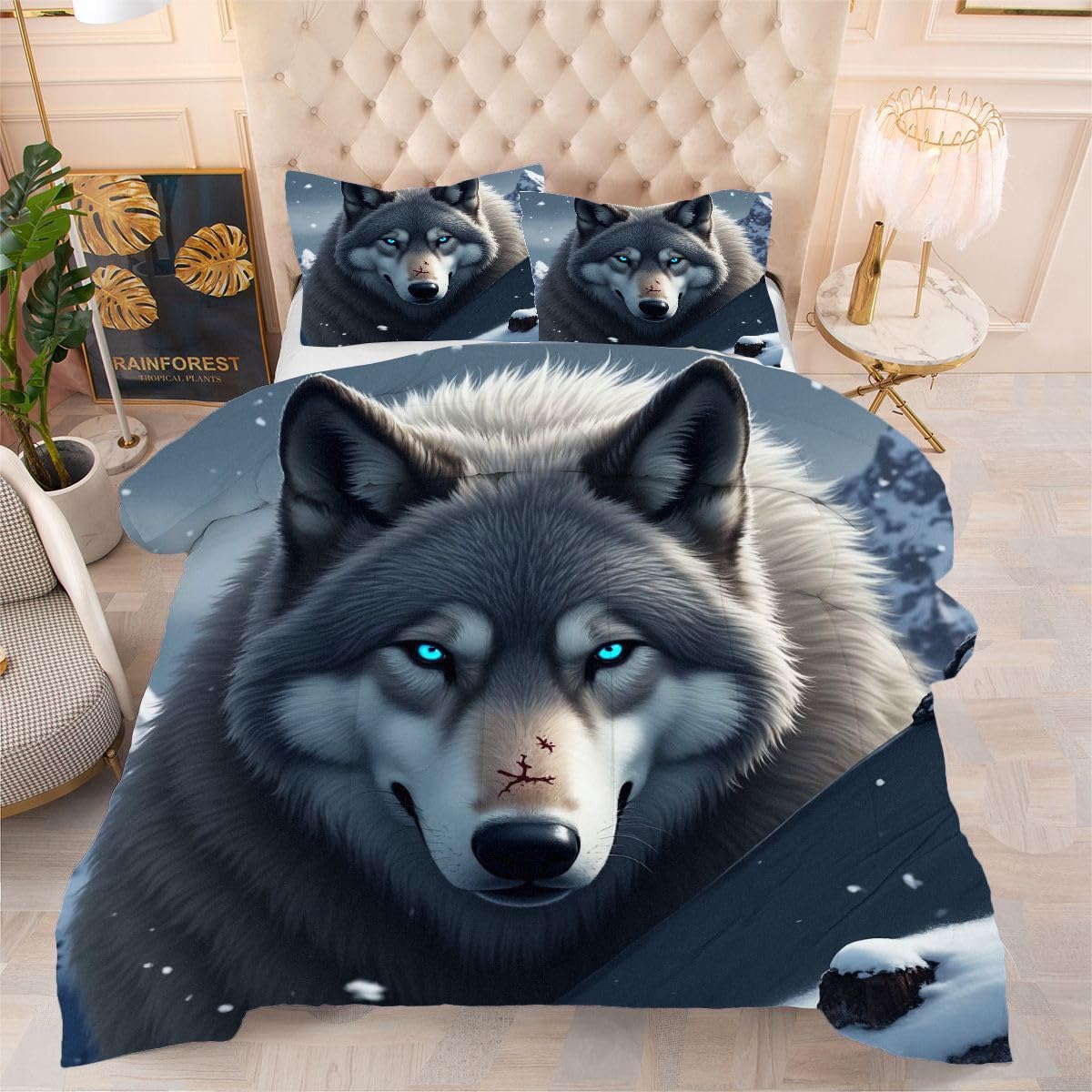 Couette 240 x 260 loup gris respectueux de la peau et anti-irritation