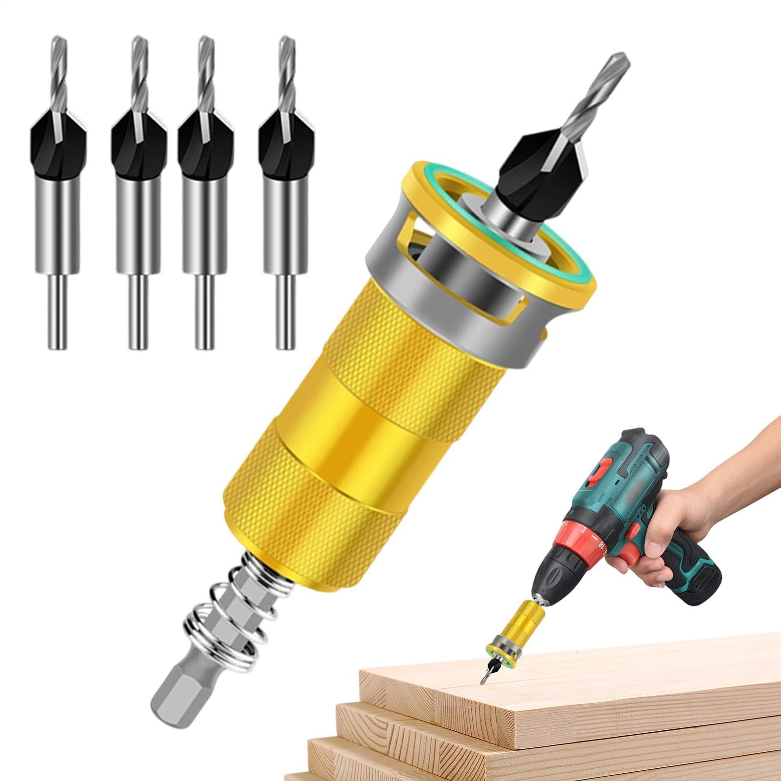 Broca De Avellanar Herramientas de carpintería metálicas de 4 flautas | Set 4 Brocas Avellanadoras Autocentrantes Para Muebles de Madera, Terrazas, Construcción, Carpinteros y Garajes