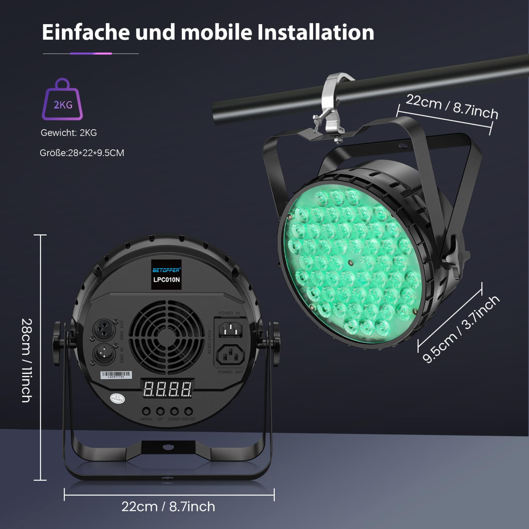BETOPPER Discokugel LED 200W Par Bühnenlicht 54x4W mit RGBW 4-in-1 2P | DMX512 Leichte Stroboskop Discolicht Partylicht mit Moving Head Effekten, für DJ Party Deko Hochzeit Club Bars Show