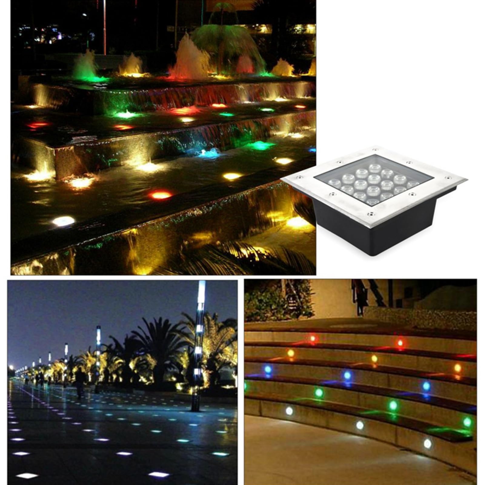 Oświetlenie krajobrazu LED - lampy podłogowe LED, kwadratowa lampa pochowana, podwodne światło wpuszczane, materiał ze stali nierdzewnej, wodoodporny reflektor podłogowy IP67 do oświetlenia ogrodu