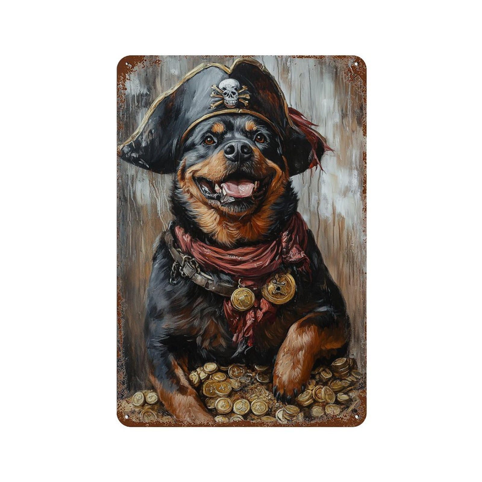 Pirate Dog Treasure Chest-100 Retro Metal Sign 11.8"x7.9", Decorative Metal Wall Art for Basement, Hobby Room And Garage Decor