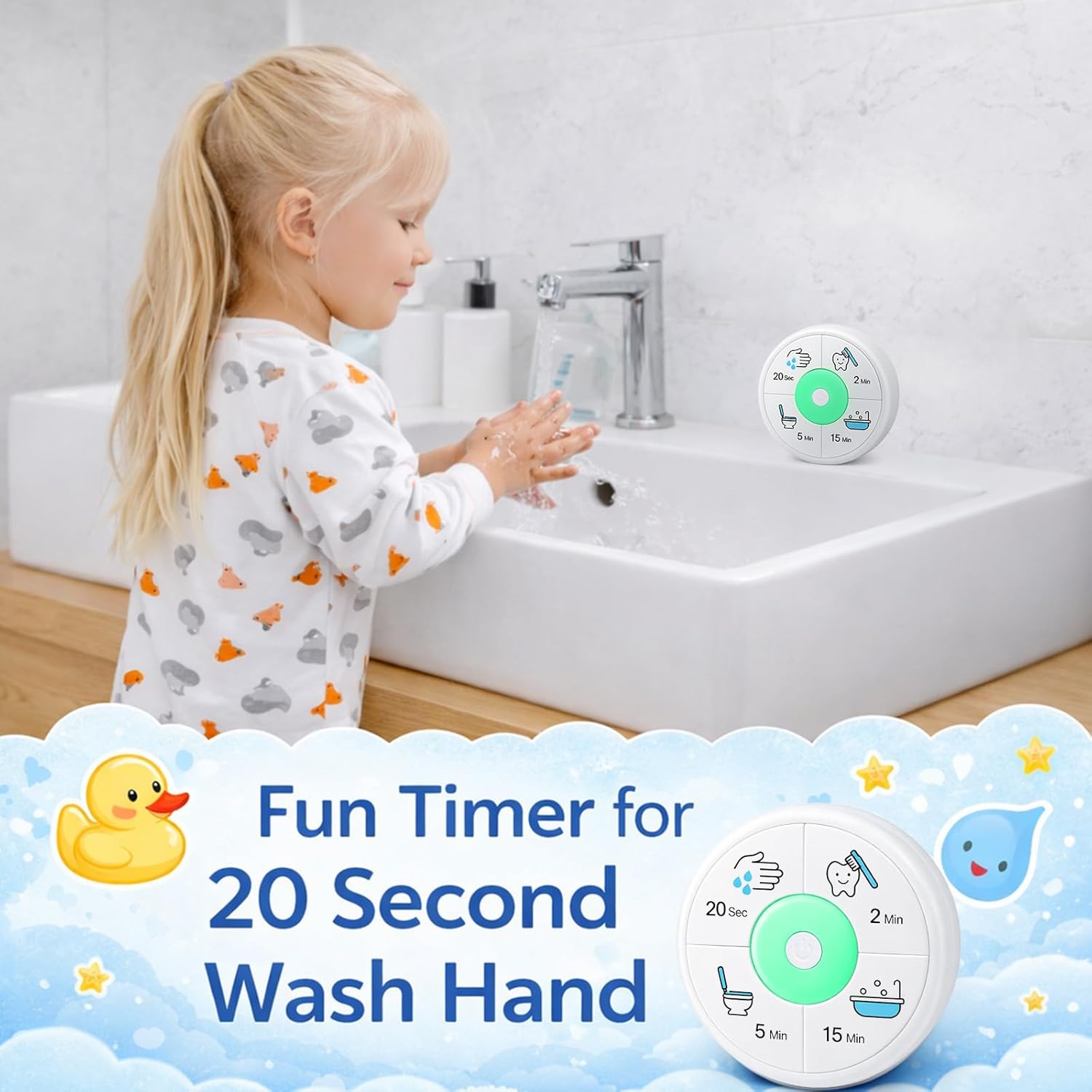 4-in-1 Timer for Kids, 2 Minute Toothbrushing Timer, 20 Seconds Hand Washing, 5 Mins Potty Training, 15 Mins Shower Time, Magnetic Toothbrush Time for Boy & Girl Routine, Healthy Habit