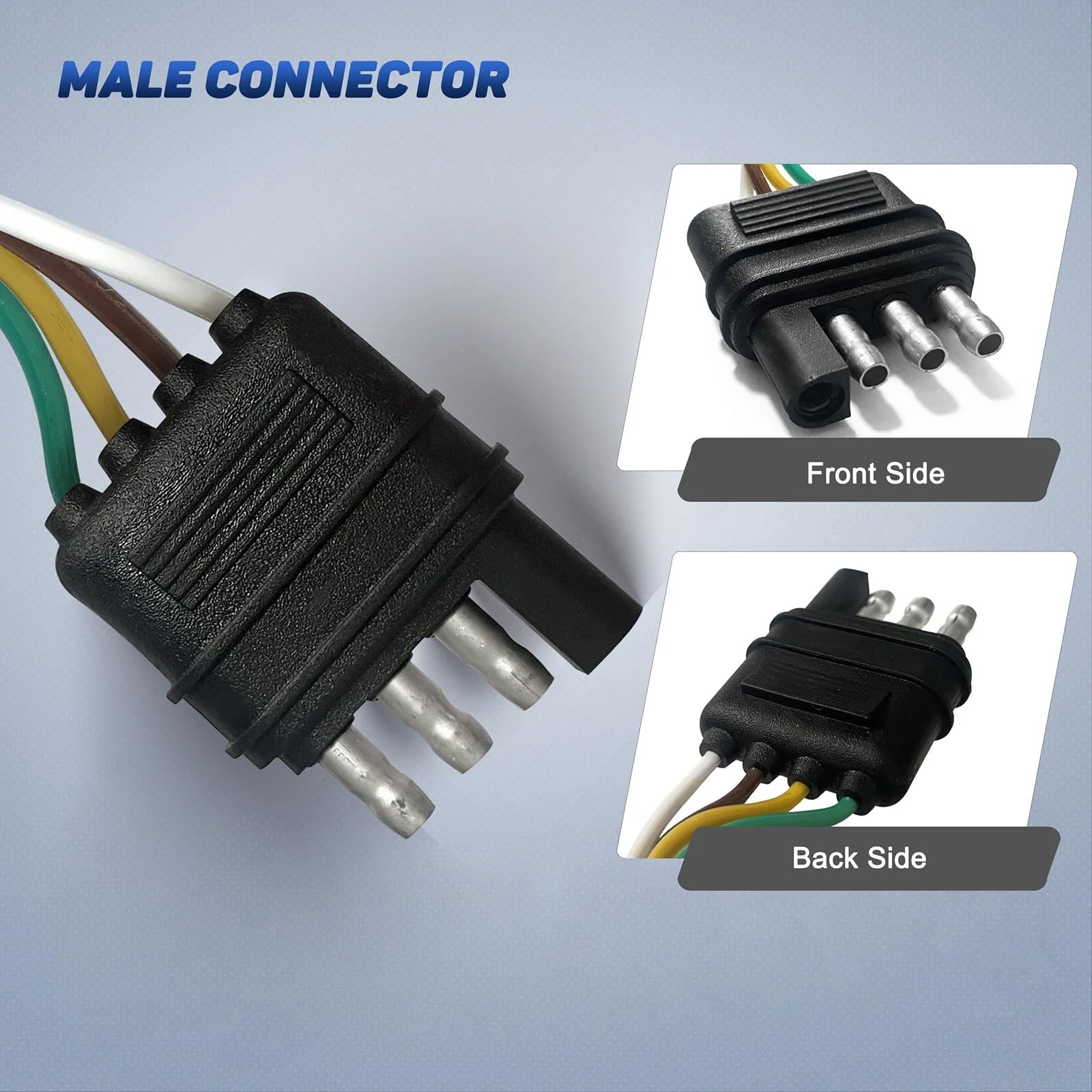 19-Inch 4-Wire Trailer Wiring Harness with Weatherproof Connectors, Universal Fit for Cars, Trucks, and RVs