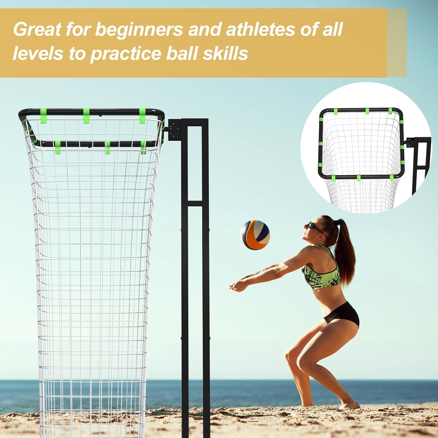 Volleyball Setter Training Equipment, Setting Trainer Net with Target Hoop, 5 Angles Adjustable, Height Adjustable for Serving Spiking Drills System with Ball Collection Bag - Image 4