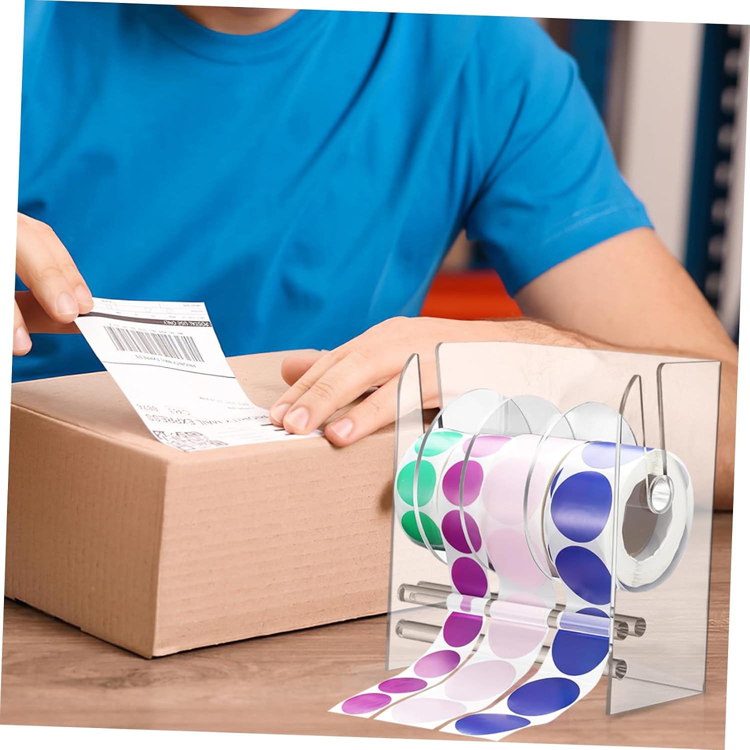 Artibetter Adjustable Label Dispenser for Stickers Clear Acrylic Roll Holder Organizer for Accurate Labeling Versatile Manual Applicator for Home Office Use