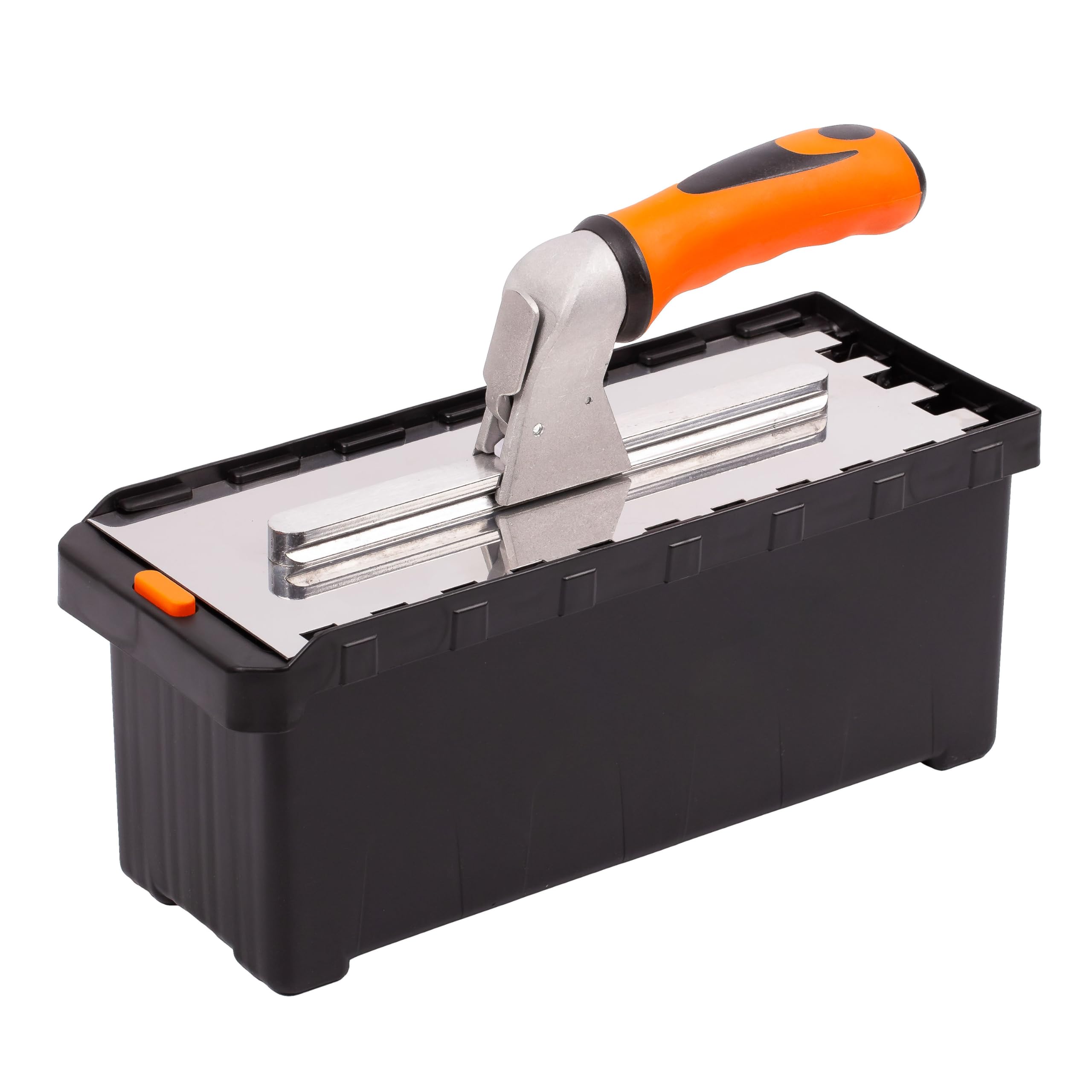 MIVOS Trowels Set including removable handle and transport box, 6, 8, 10, 12 mm, U-type, Tiger type, 6 toothed trowels