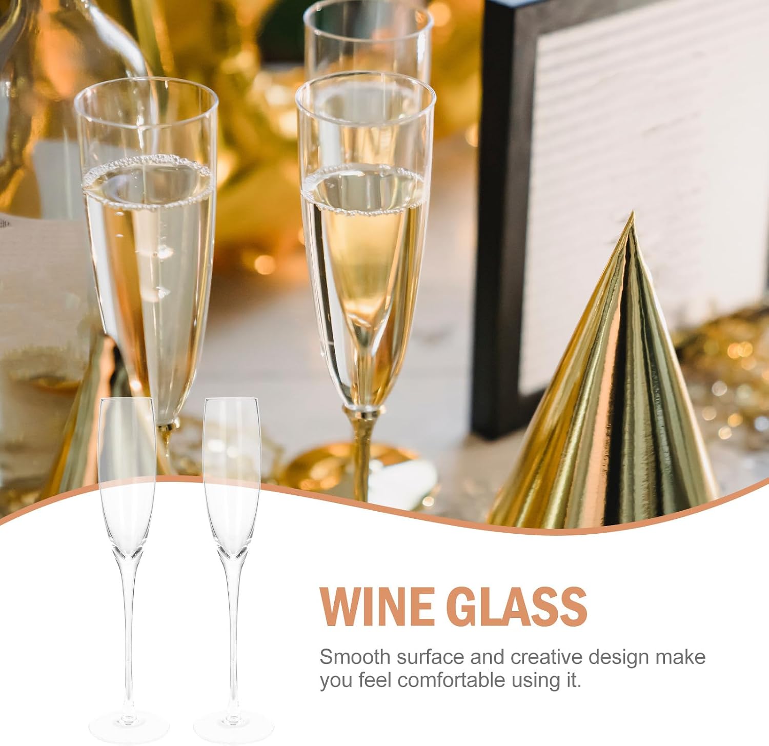2 Pcs Crystal Stem Sparkling Wine Glasses Thin Slender Goblets for Entertaining and Dinner Party