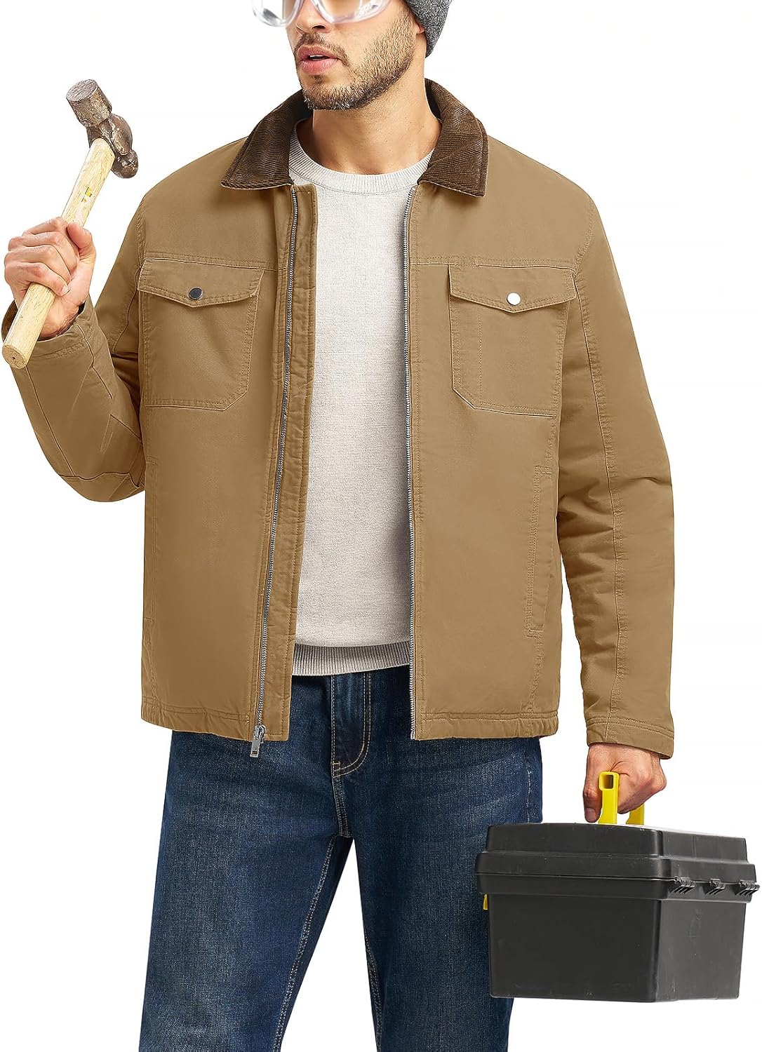 TBMPOY Men's Winter Canvas Jacket Thick Sherpa Fleece Lined Trucker Work Utility 5 Pockets Cotton Warm
