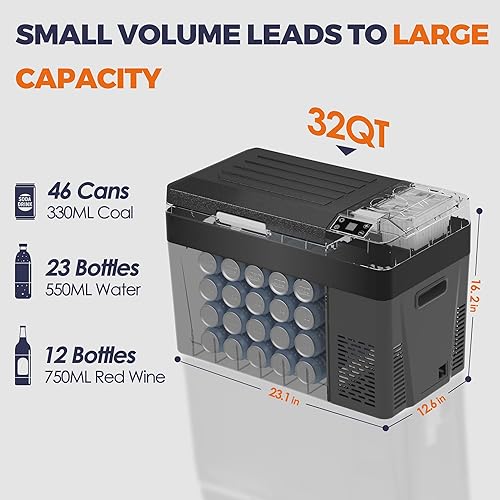Miniatura 7 de EKOJUCE Refrigerador eléctrico de 12 voltios, compresor de refrigerador de 32 cuartos (30 L) 1224 V CC y 110-240 V CA, batería útil para