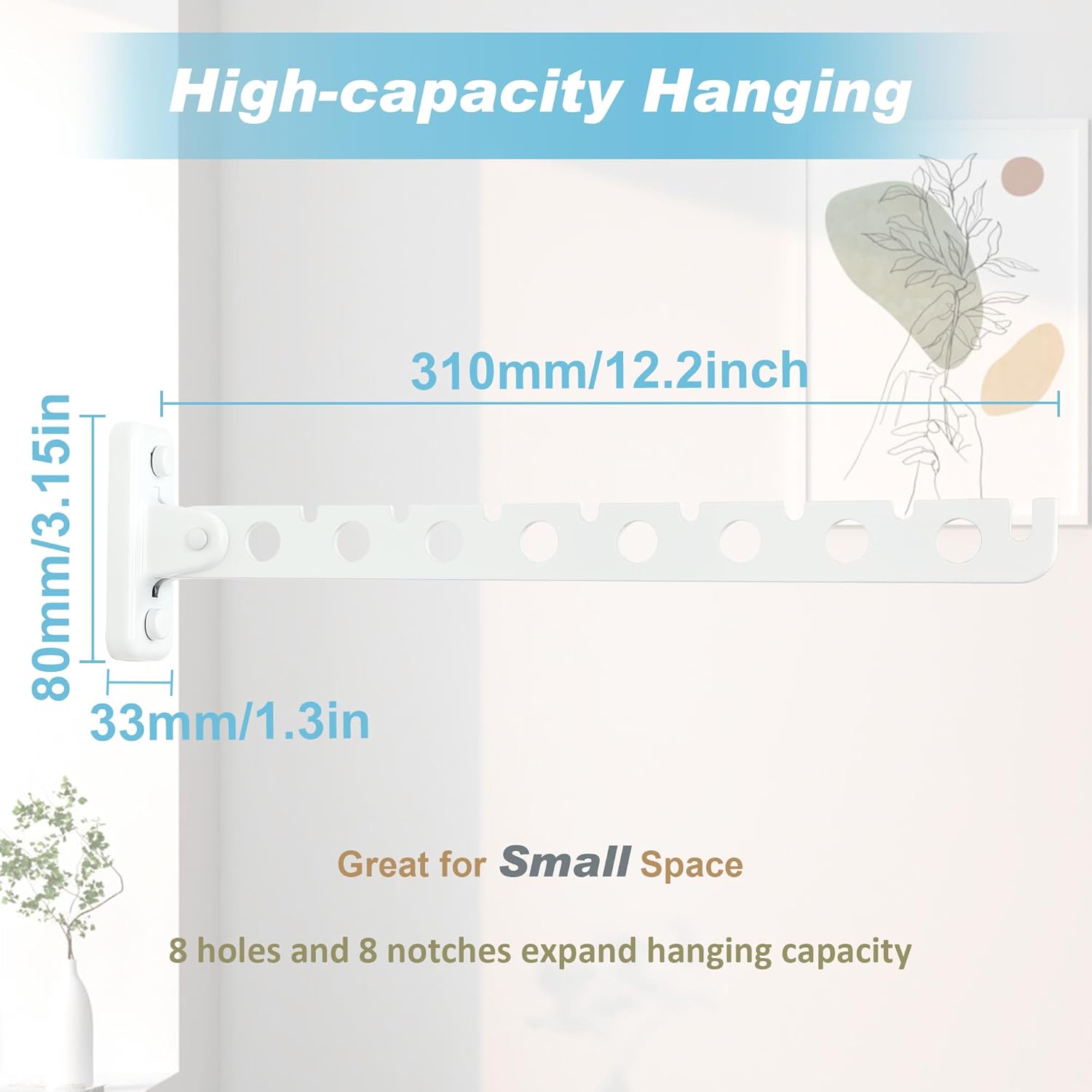 Alise Clothes Drying Rack Wall Mounted Coat Hanger White,Foldable Hangers Rack Clothes Hook Closet Storage Organizer,Swivel Space Saving Clothes Hanger Rack for Bedroom Bathroom Laundry,2 Pack