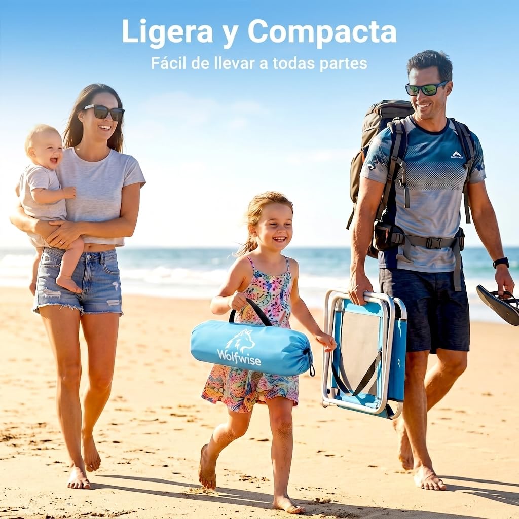 Wolfwise Tienda de Playa UPF 50+ para Familia, Refugio Solar Anti-UV con 3 Ventanas Ventiladas, Suelo Extensible y Bolsa de Transporte, Capacidad 3 Personas, Azul