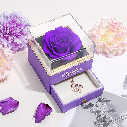 Miniatura 2 de WILDLOVE Rosa Real Eternamente con Collar de Corazón, Flores Preservadas, Regalos para Mamá, Esposa y Novia en Navidad, Día de San Valentín, Día