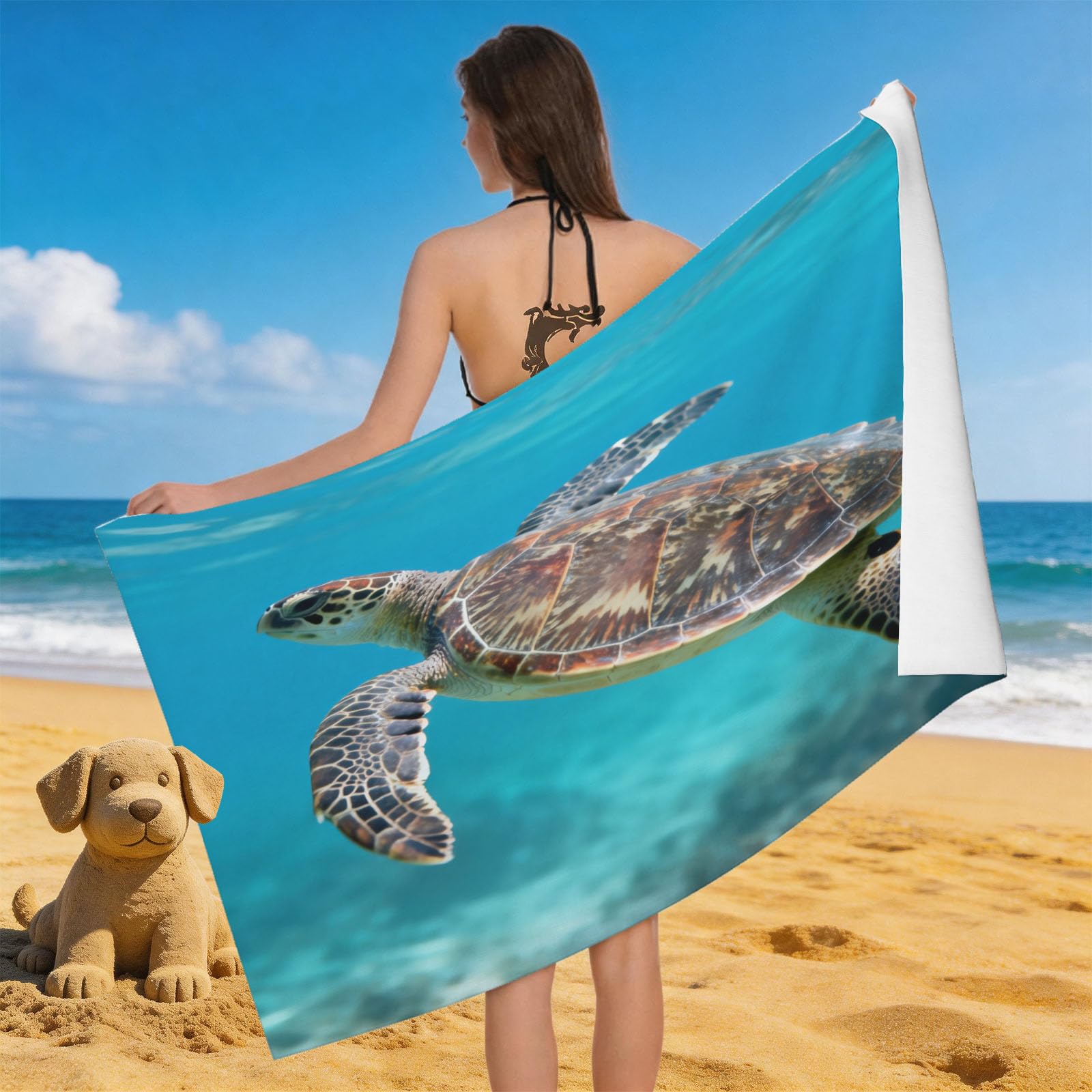 Leichong 3D Sea Turtle Beach Towel Large Microfiber Soft Quick Dry for Adults, Tropical Ocean Bath Towel Lightweight Soft Absorbent for Travel Swimming Pool Sports, 180 x 90 cm