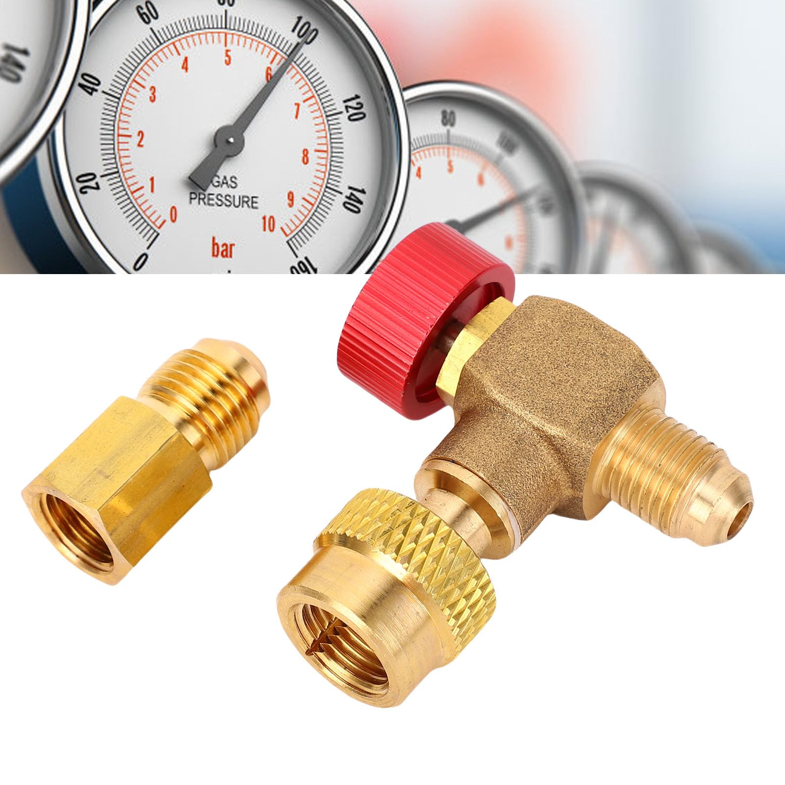 Valvola di Ricarica per Refrigerante R22 R410 R32, Valvola HVAC a 90 Gradi in Ottone, Pressione 55 Kg, Compatto 50mm con Connettore e Cappuccio Universale