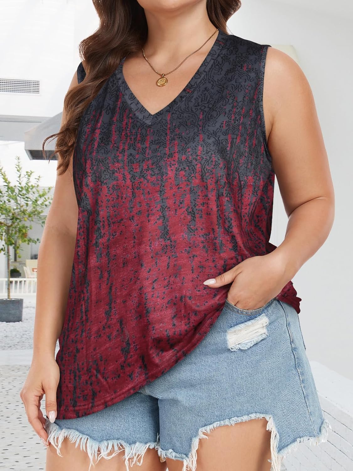 Plus Size Tanks Women Summer Top V Neck Sleeveless Top Loose Fit Tee Workout Shirts - Image 3