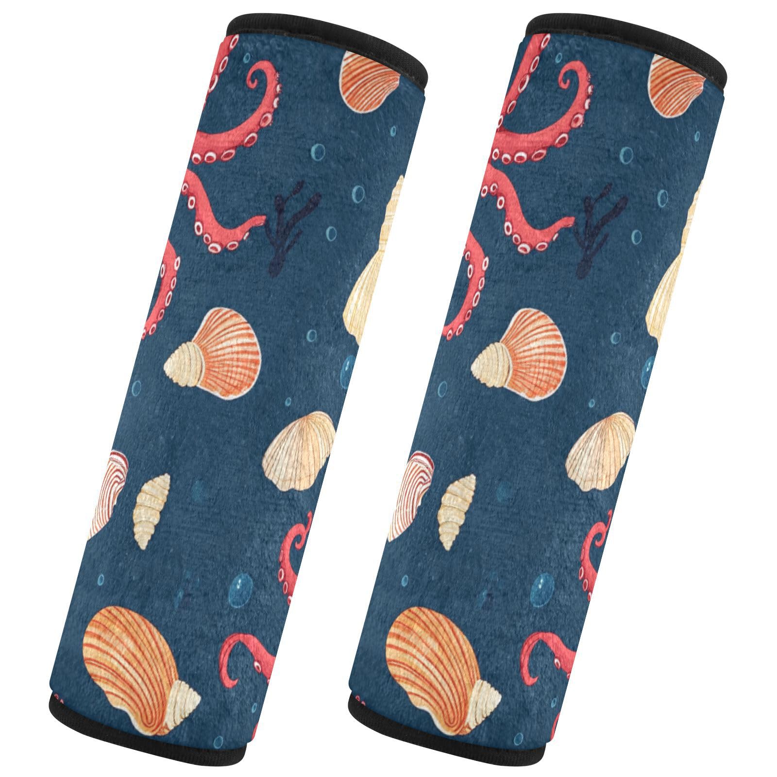 Seat Belt Covers 2 Pack Red Octopus Car Seat Strap Covers Super Soft Seashells Car Seat Neck Cover for Boys Girls Adults Babies S