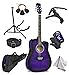 master-play beginner full size 41 wood cutaway all string acoustic guitar, with bonus accessories kit, case, strap, capo, extra strings, picks, tuner, wash cloth, stand (purpleburst)
