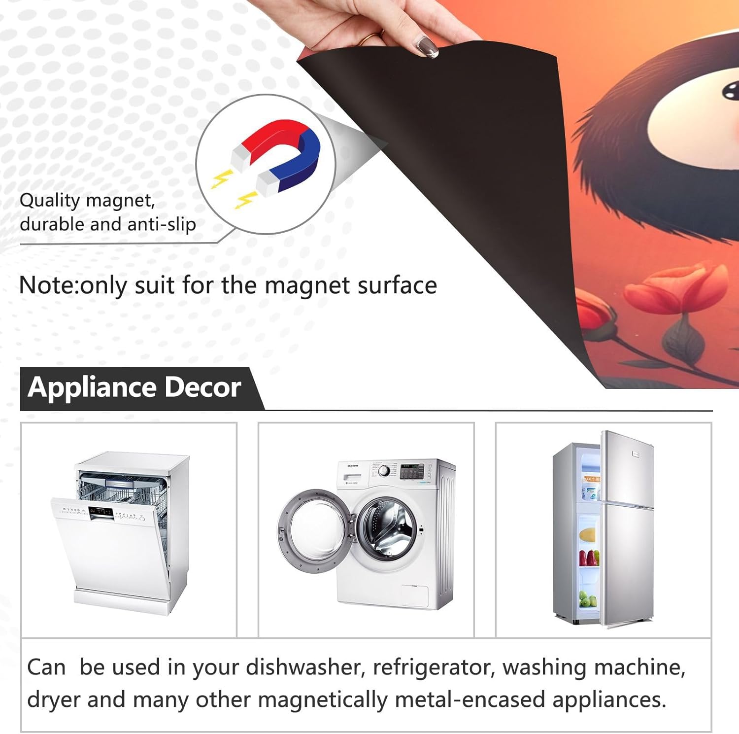 Dishwasher Magnet Cover Large Magnetic Stickers Penguins Love Roses Front Dishwasher Cover Reusable Decal for Home Kitchen Refrigerator Decorative Lid Washing Machine Laundry