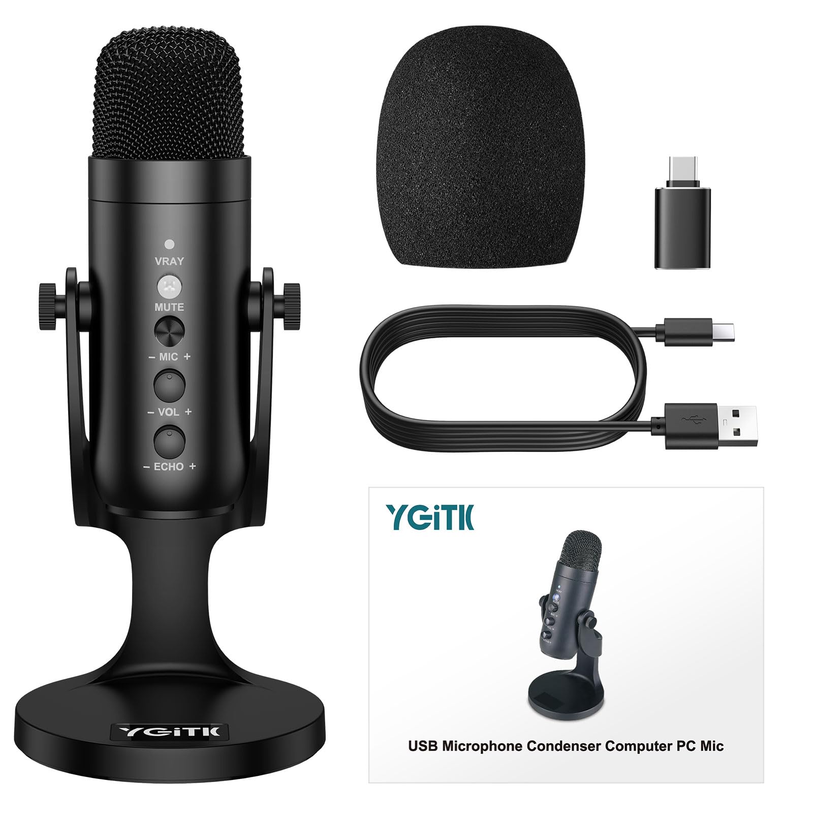 Micro USB à Condensateur Cardioïde avec Contrôle du Volume Microphone USB Micro PC & Mac Micro Gaming Condensateur pour Live, Enregistrement, Gaming, Podcast, Streaming