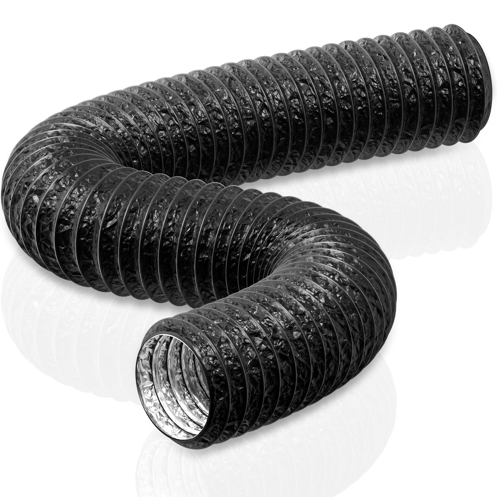 HG Power 150mm Air Ducting Length 5m PVC Aluminium Flexible Ventilation Duct PVC Pipe Tumble Dryer Vent Hose for Hydroponics Extractor Fan, Cooker Hood, Bathroom, Toilet, Black