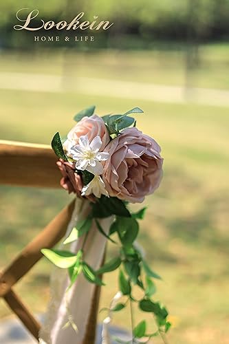 Miniatura 4 de Lookein Juego de 8 flores de banco para ceremonia de boda, decoración de silla, decoración de banco, decoración de silla de pasillo de boda, rosa