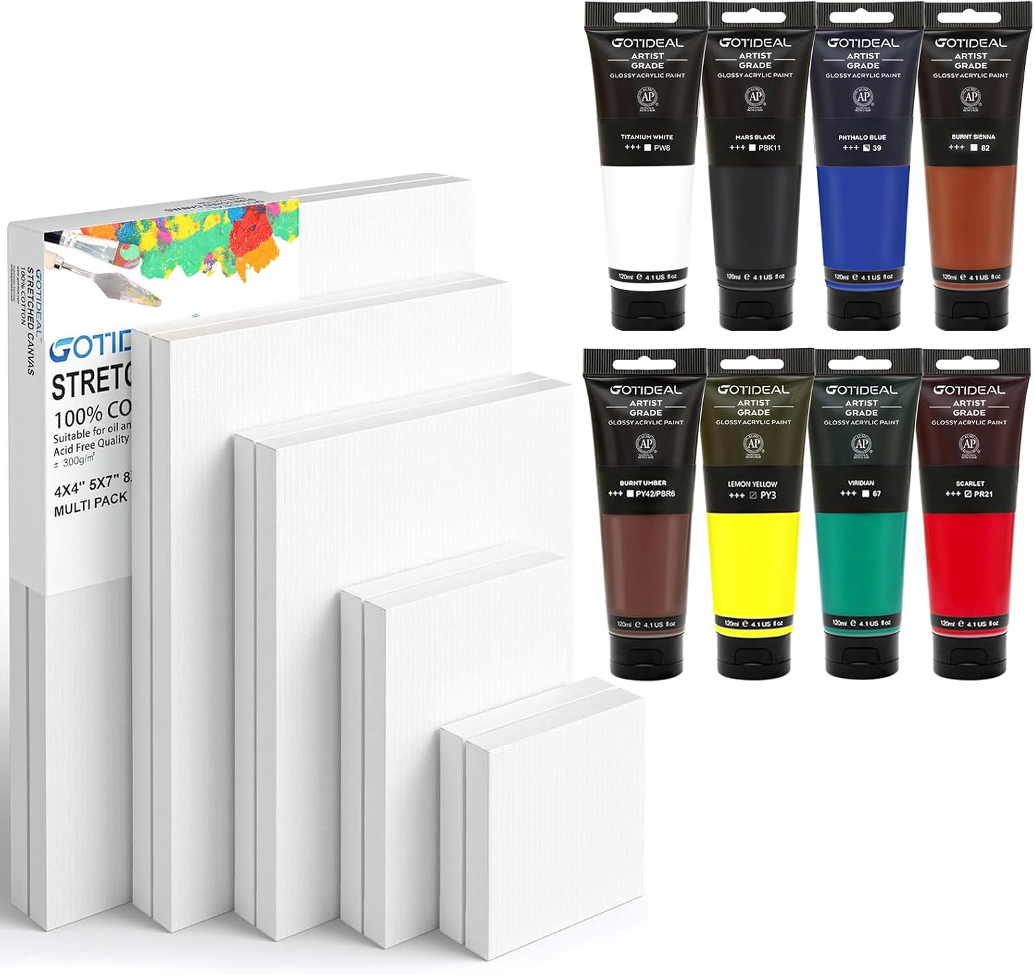 GOTIDEAL Stretched Canvas, Multi Pack with Acrylic Paint