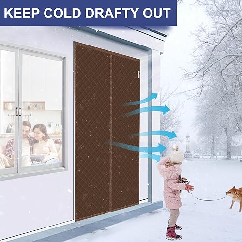 Miniatura 3 de Cortina magnética con aislamiento térmico para puerta de 30 x 80 pulgadas, tela Oxford acolchada con relleno de algodón grueso, cubierta de invierno