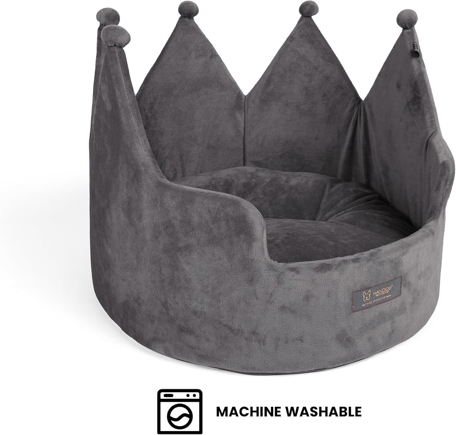 NANDOG Crown Dog Bed for Small Dogs & Cats – Soft Plush Round Pet Bed, Cozy Royal Design, Comfortable Indoor Puppy Bed for Crate or Kennel, Dark Gray, Medium