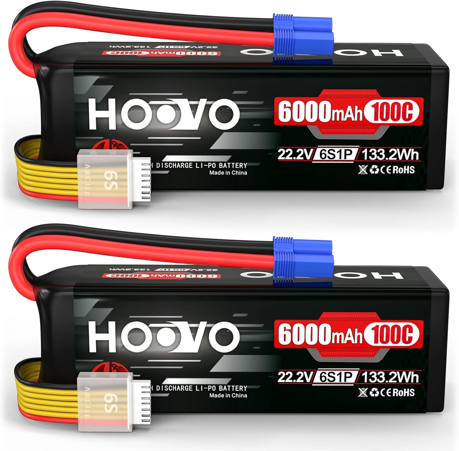 HOOVO 22.2V 6S LiPo Battery 6000mAh 100C Softcase RC Battery for RC Quadcopter Truck Boat Airplane Helicopter RC Vehicle(2 Pack)
