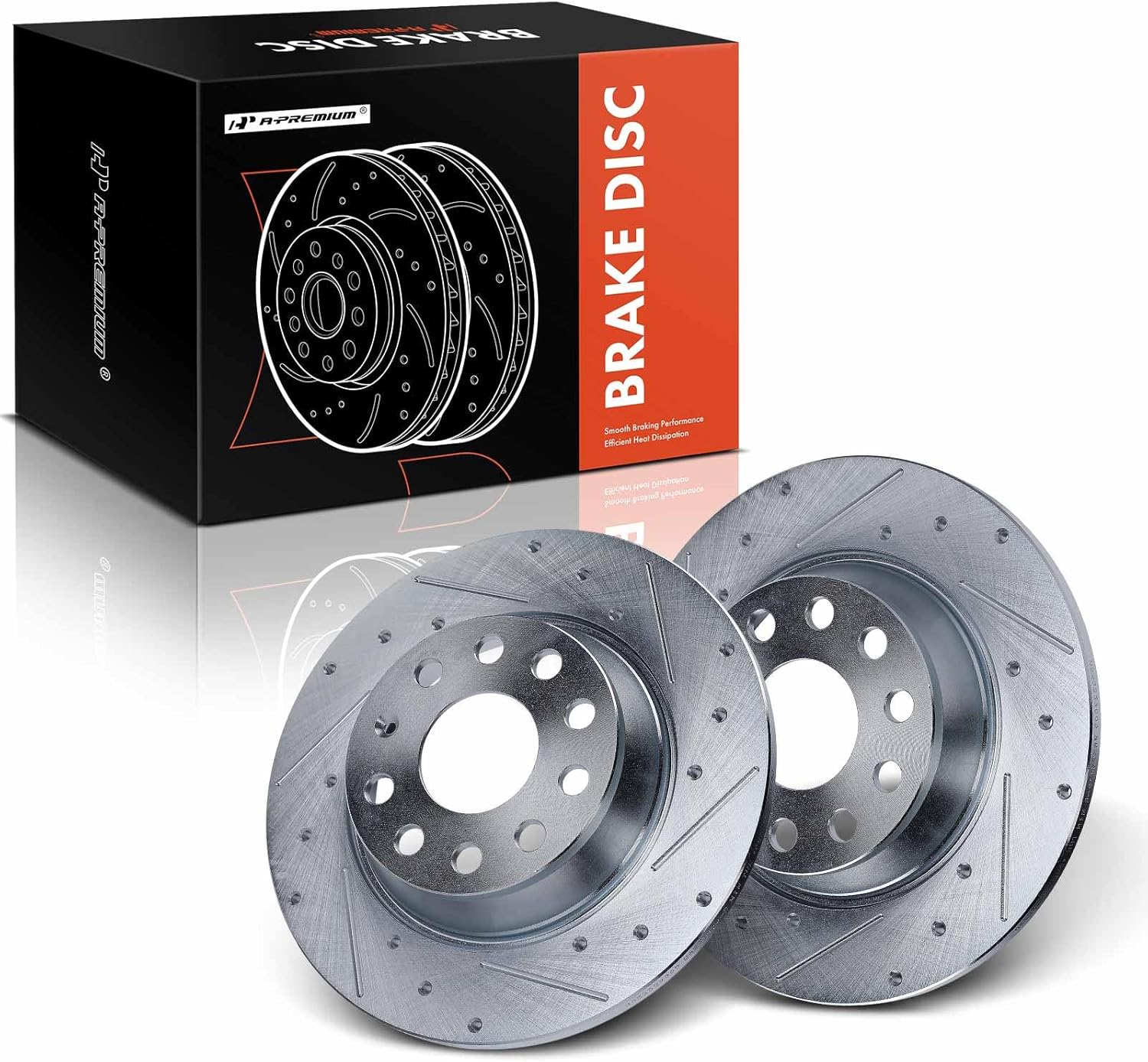 A-Premium 11.09 inch (281.8mm) Rear Drilled and Slotted Disc Brake Rotors Compatible with Select Volkswagen and Audi Models - Jetta 2010, Passat 2009-2010, Tiguan, A3, Q3, CC, Eos, GTI, 2-PC Set