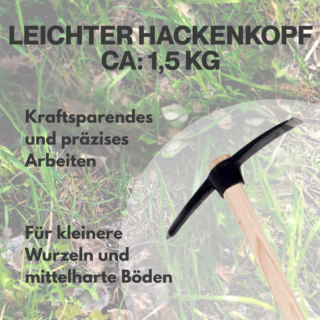 Pioche de 1,5 kg - Pioche avec manche en bois - Pioche robuste pour le jardin et les travaux de construction - Poids : 1500 g - Production européenne