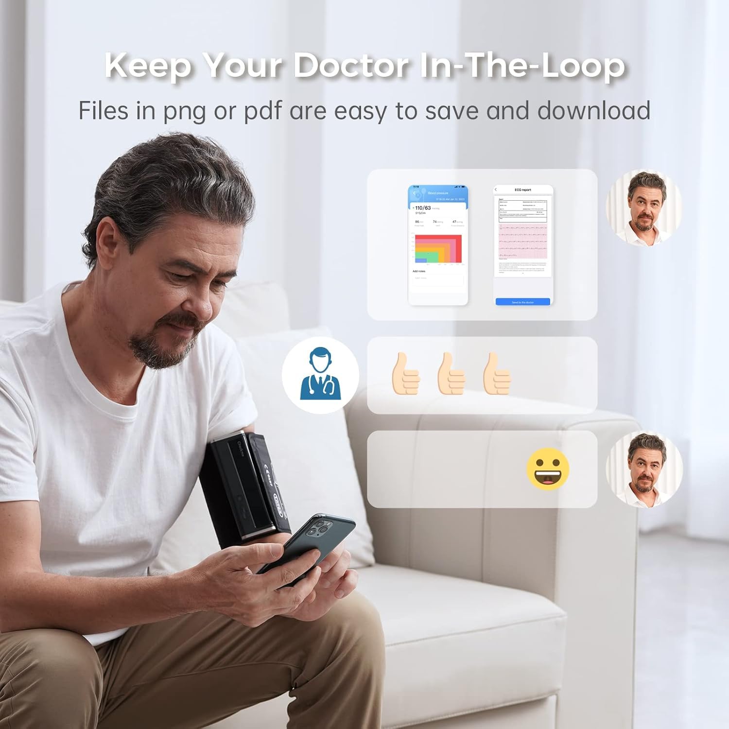CheckMe BP2 Connect Tensiómetro de Brazo con ECG, 3 Mediciones Consecutivas, Informe de Análisis de IA, Bluetooth y WiFi, Medidor de Pulso, Gestión Ilimitada de Datos en la APP