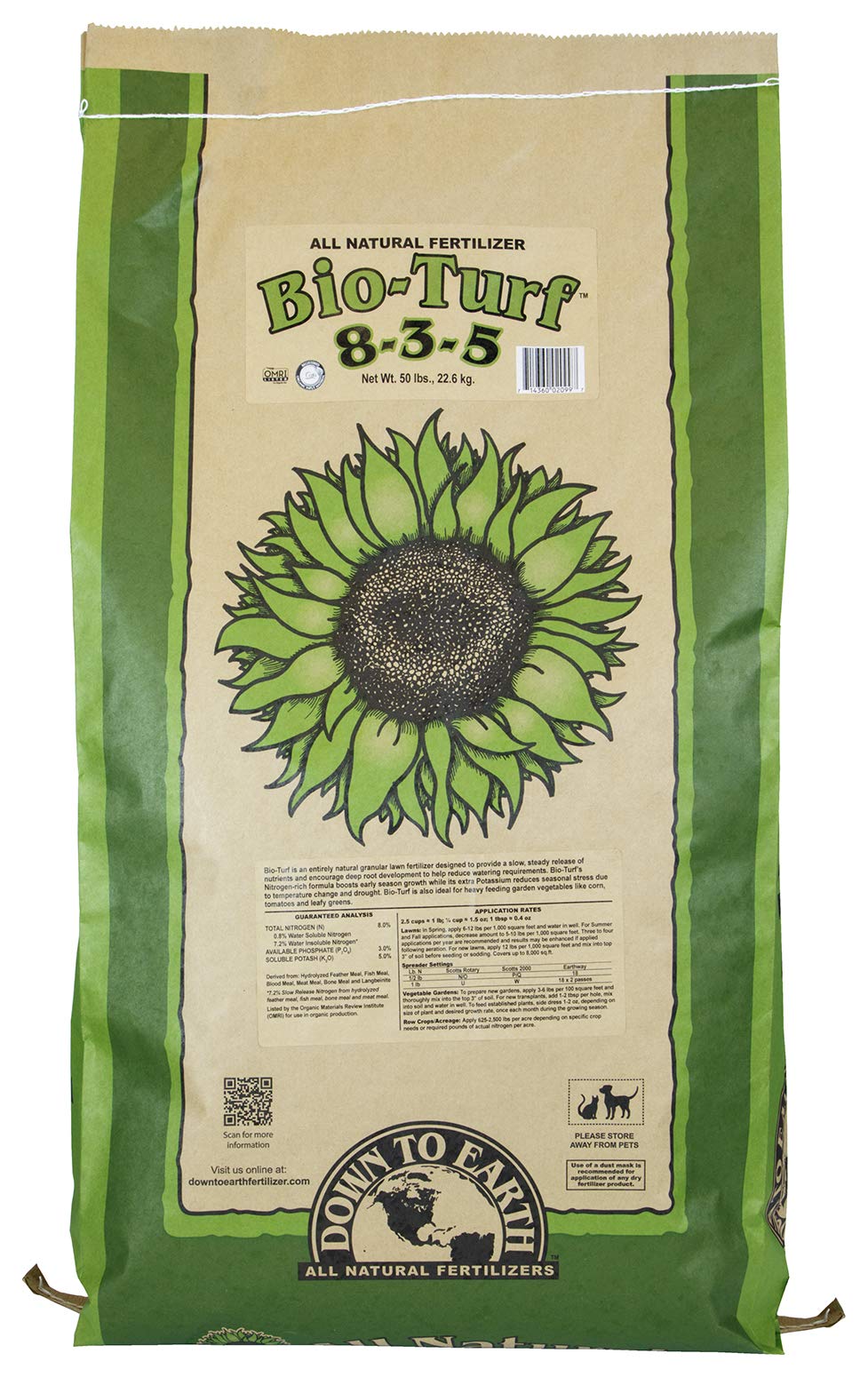 Down To Earth Organic Bio-Turf Fertilizer Mix 8-3-5, 50 lb