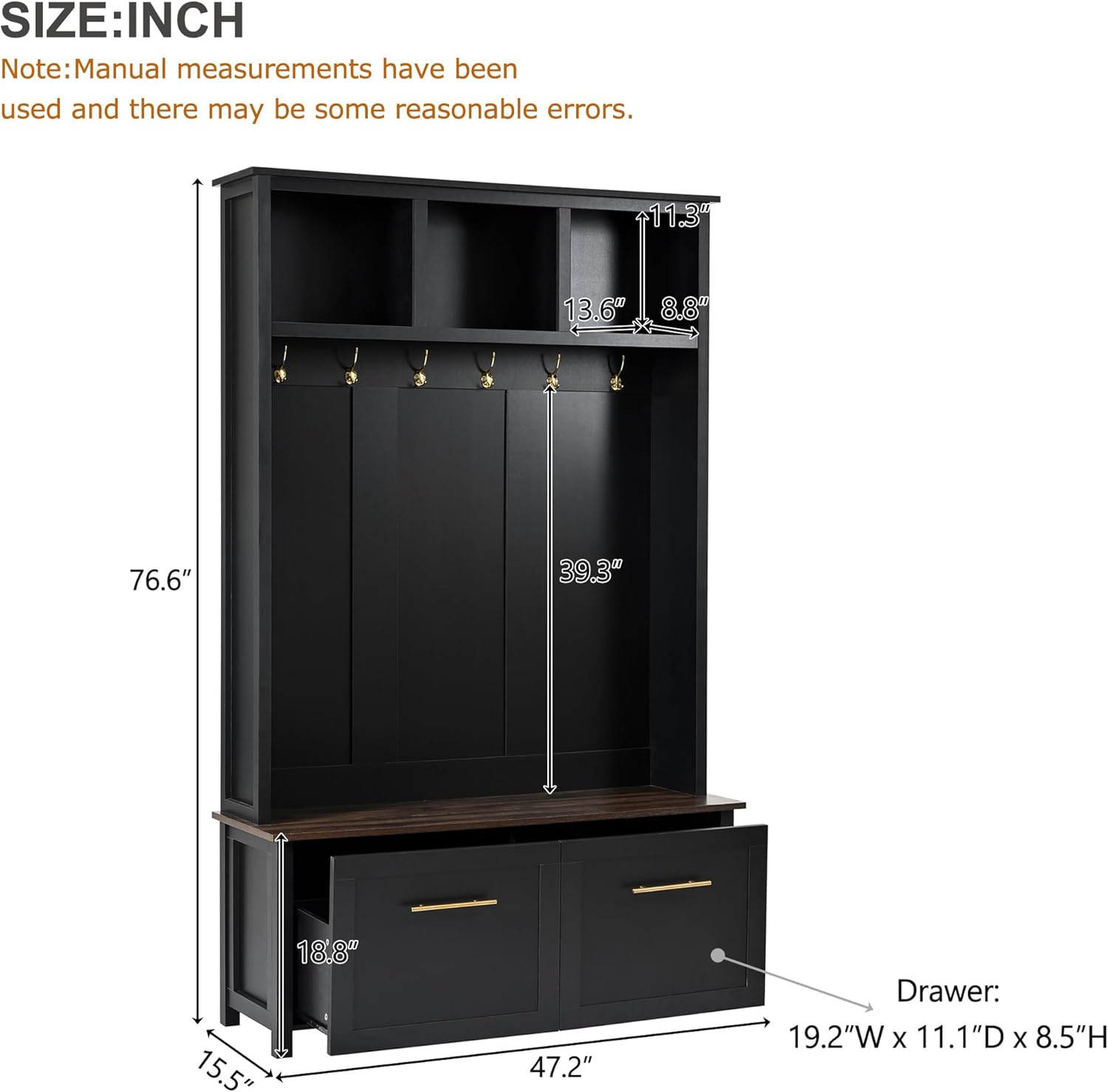 Merax Hall Tree dimensions diagram